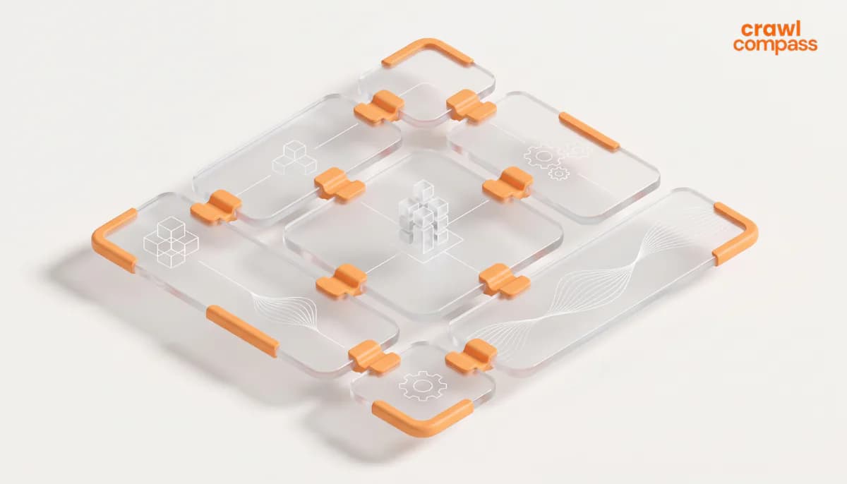 Isometrik 3D dari susunan panel kaca transparan