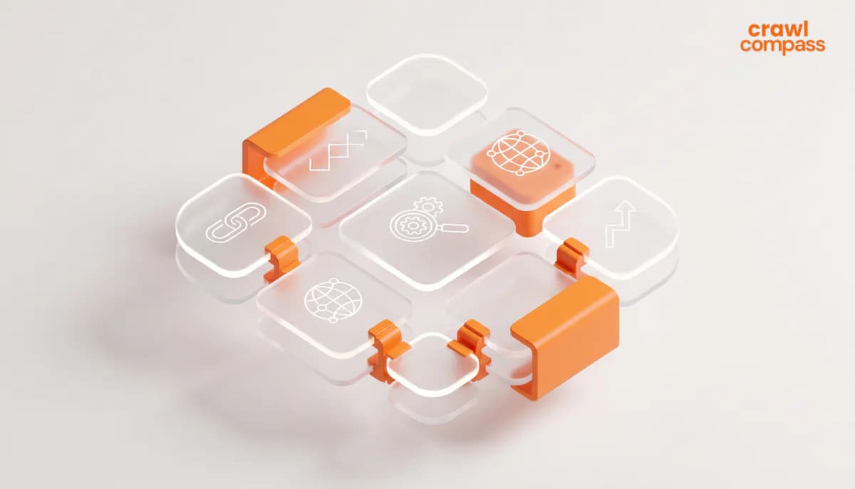 A 3D isometric graphic displaying a diamond-shaped grid of rounded, frosted glass tiles resting on a light background.