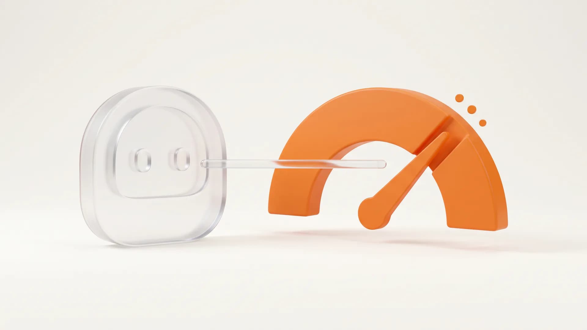 A glass robot stands before an orange speed gauge, capturing agentic browsing in PageSpeed Insights as the measure of a site's readiness for AI agents.