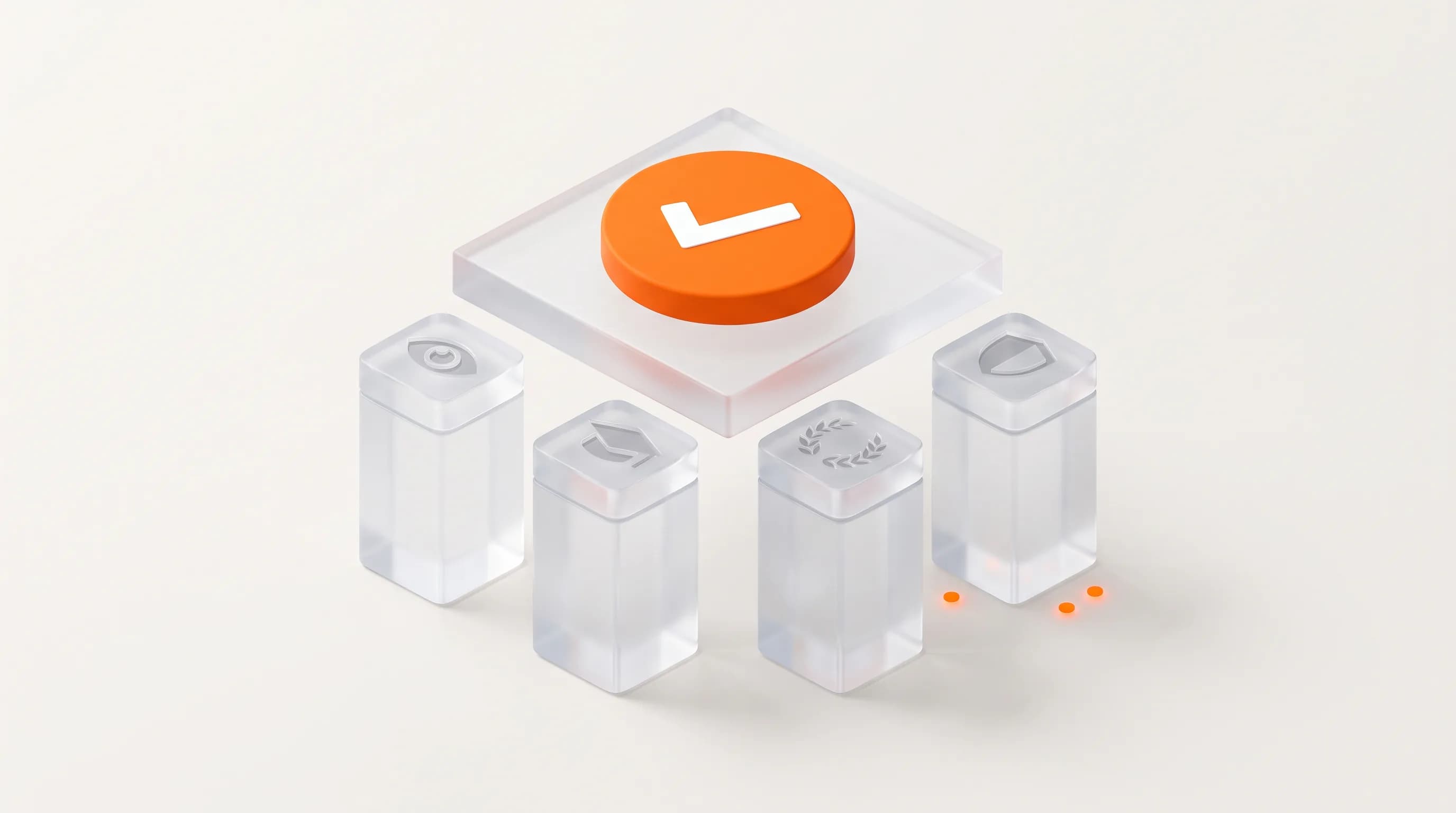 Four glass pillars support an orange checkmark badge, representing what E-E-A-T is as the trust foundation Google looks for in a website.