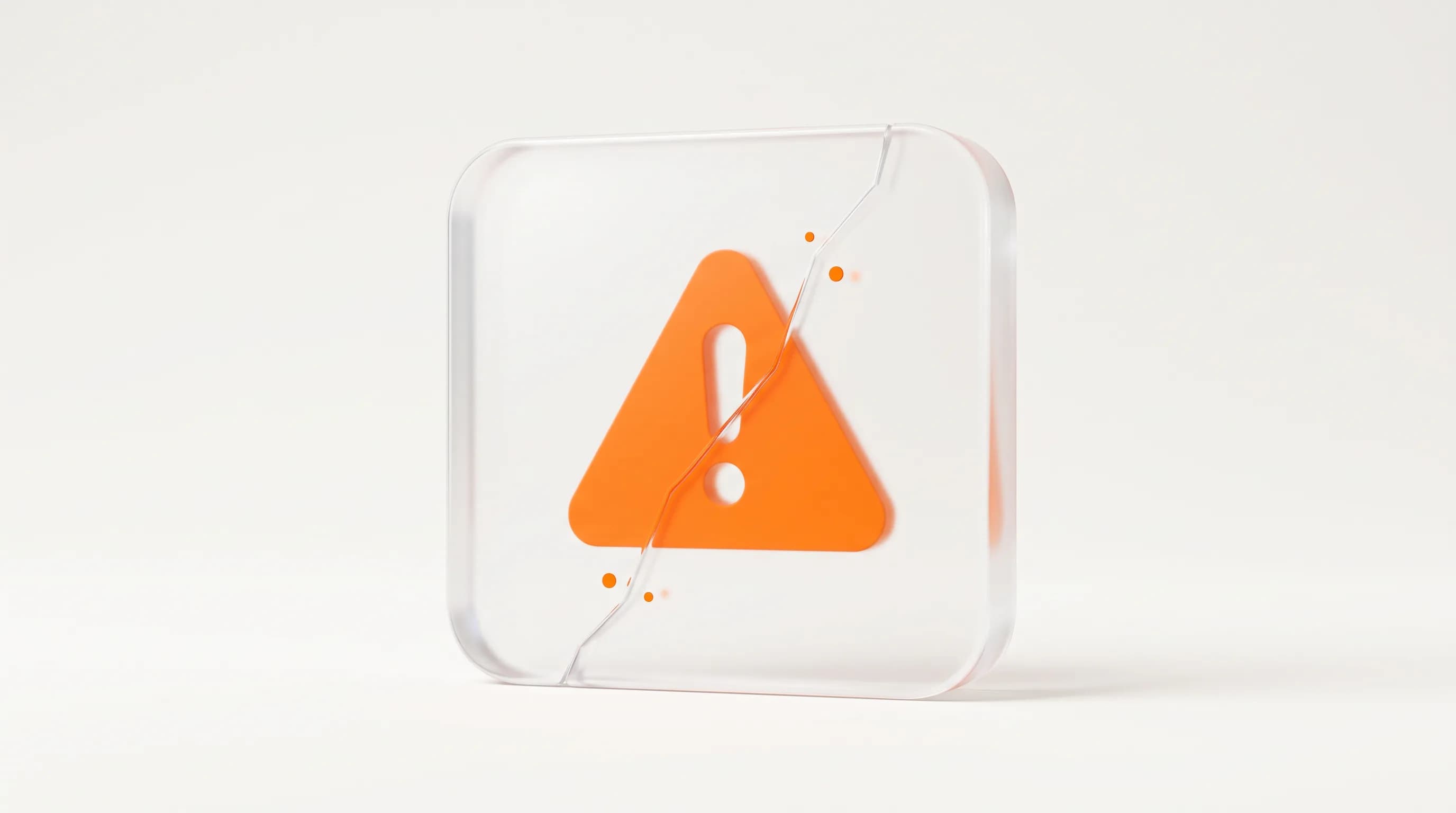A cracked glass block with an orange warning mark at its core represents the common search intent mistakes that quietly hurt page performance.
