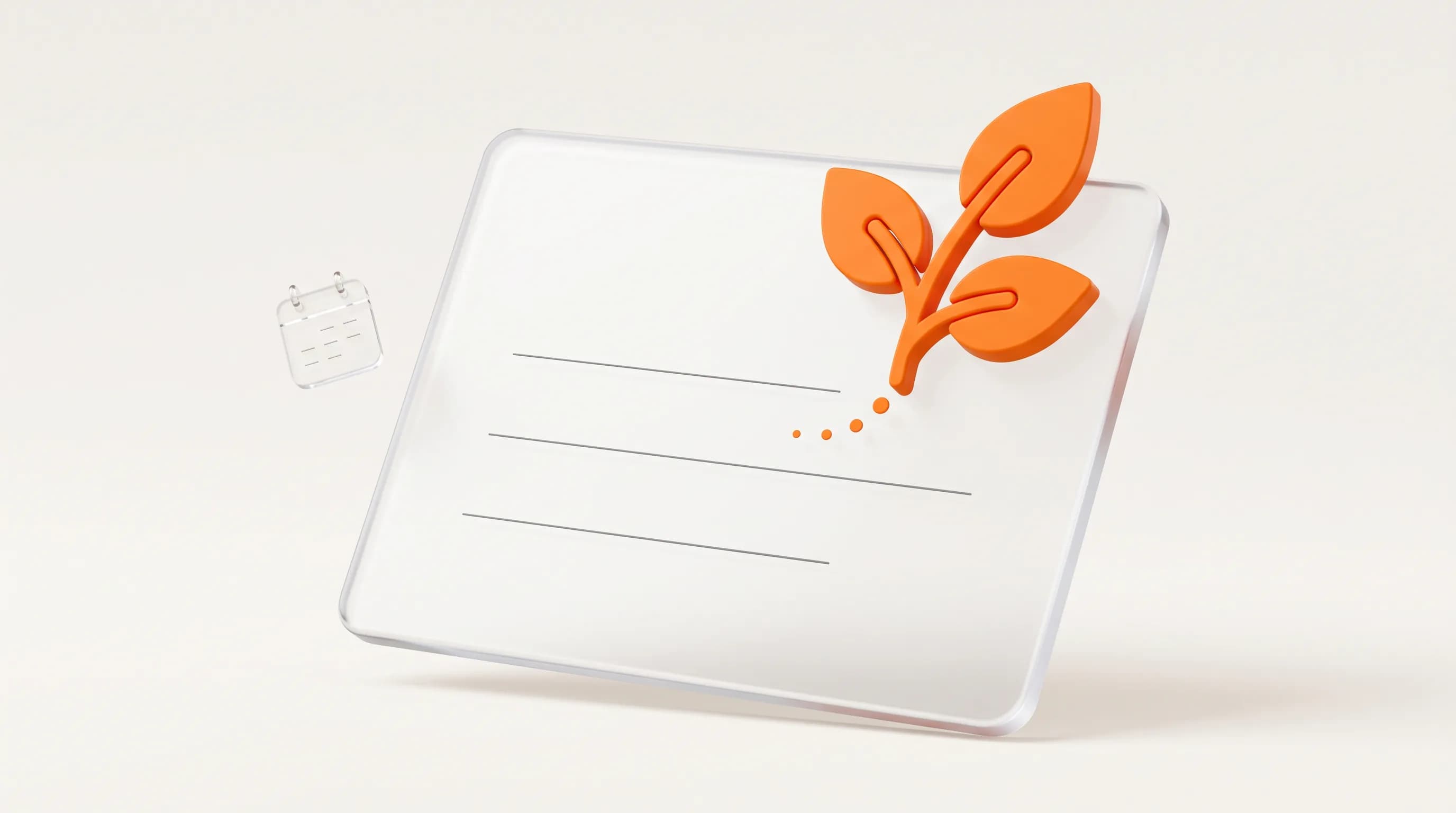 A glass page with a small orange leaf growing from its corner explains what evergreen content is, the kind that stays useful over time.