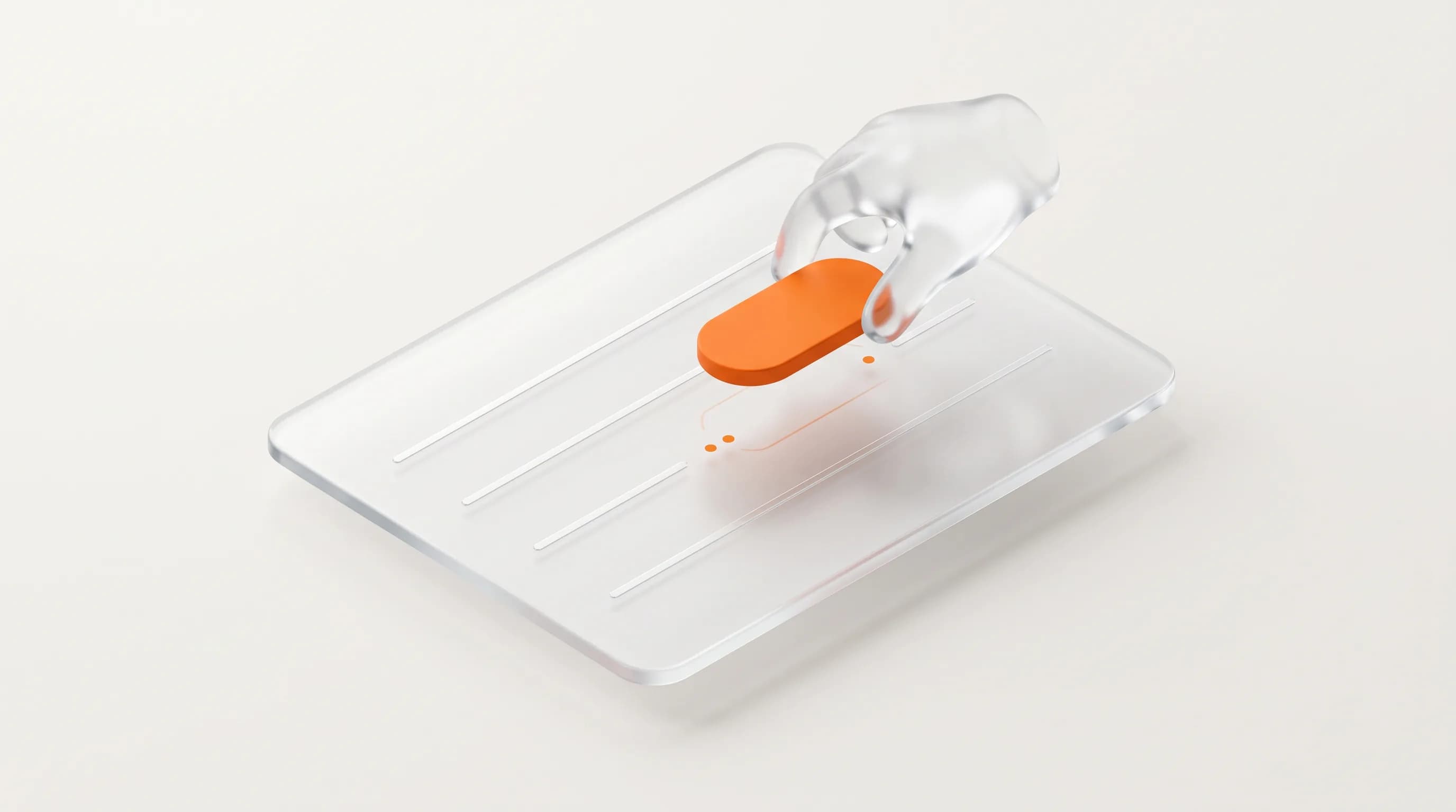 A glass hand places a single orange tag naturally into the right spot among content lines, showing how to avoid keyword stuffing.