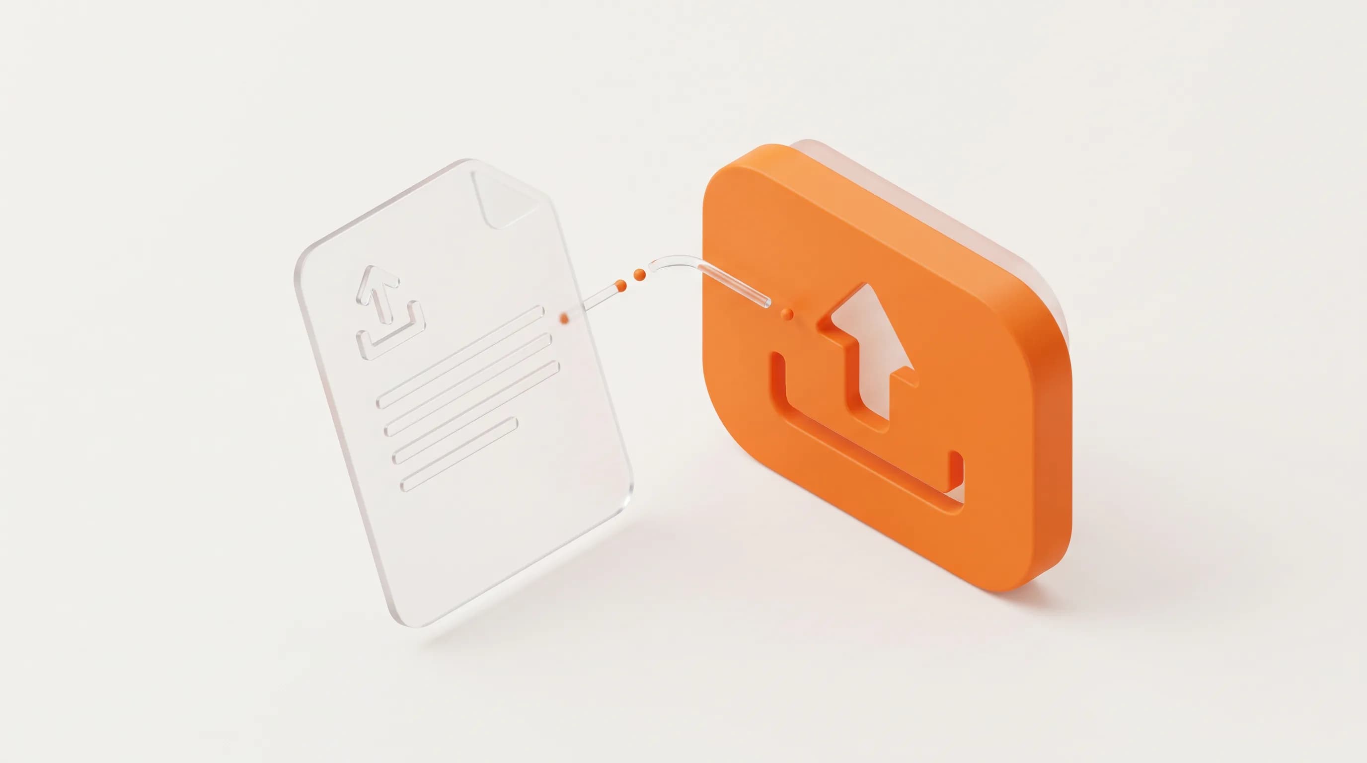 A glass text file uploads into an orange gateway, showing how to disavow links in Google by submitting a plain text file.