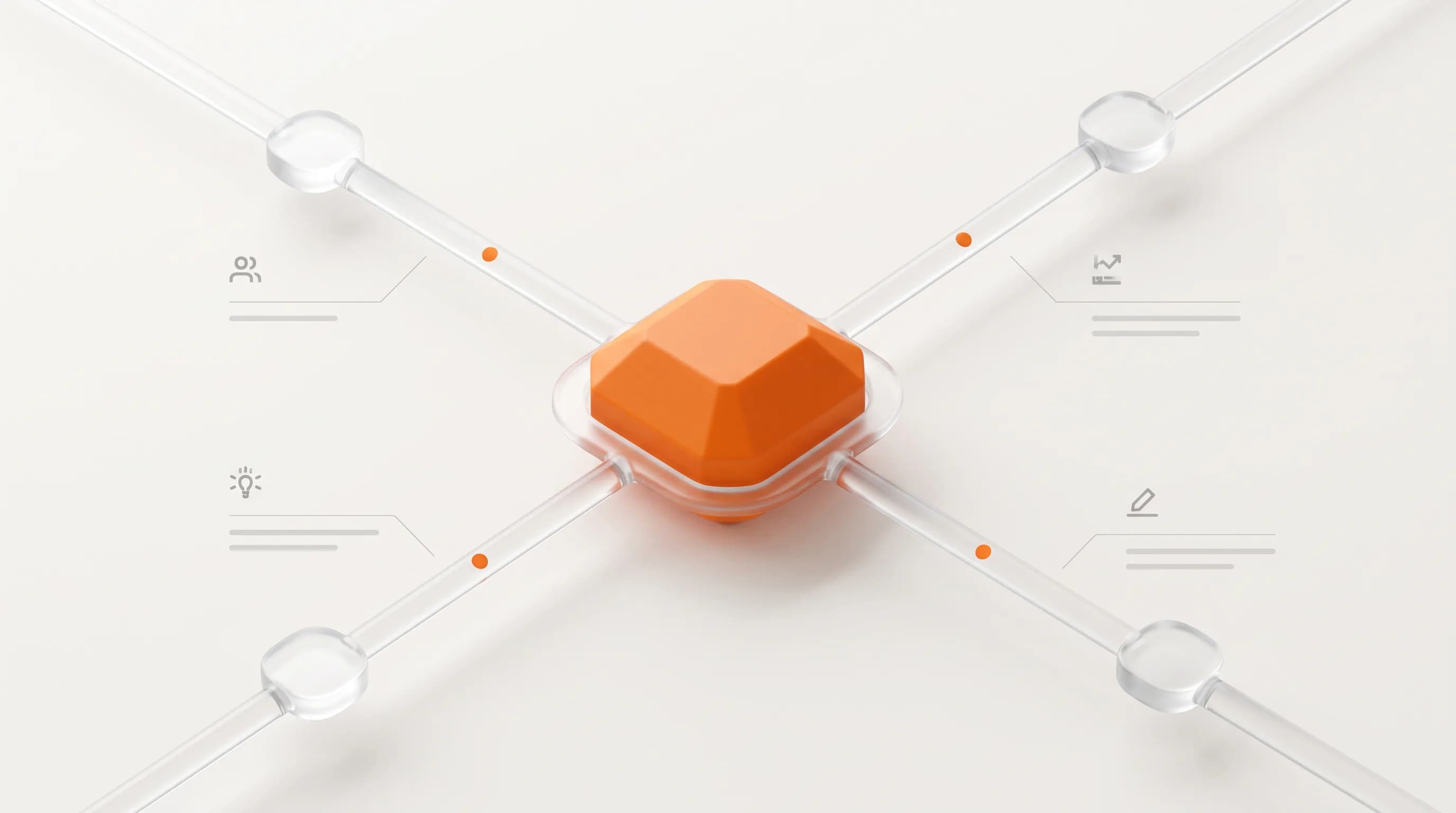 Several glass pathways converge into one glowing orange point, showing why canonical URLs matter for consolidating a page's SEO power.
