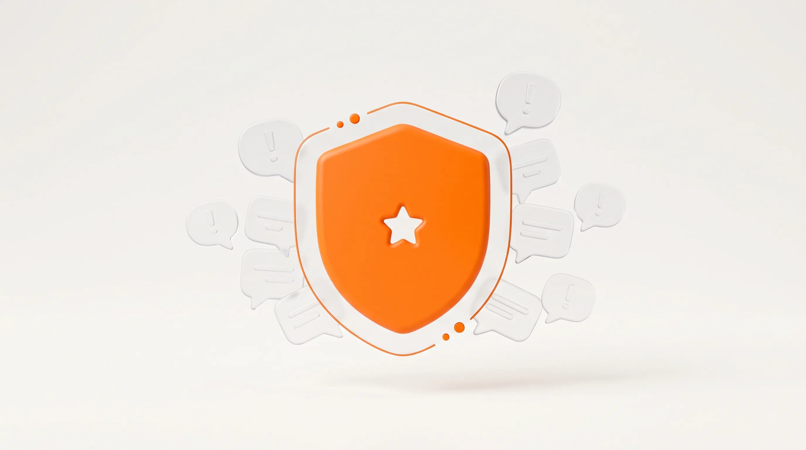 An orange glass shield holds back a wave of approaching negative comments, capturing online reputation management as the guard of brand trust.