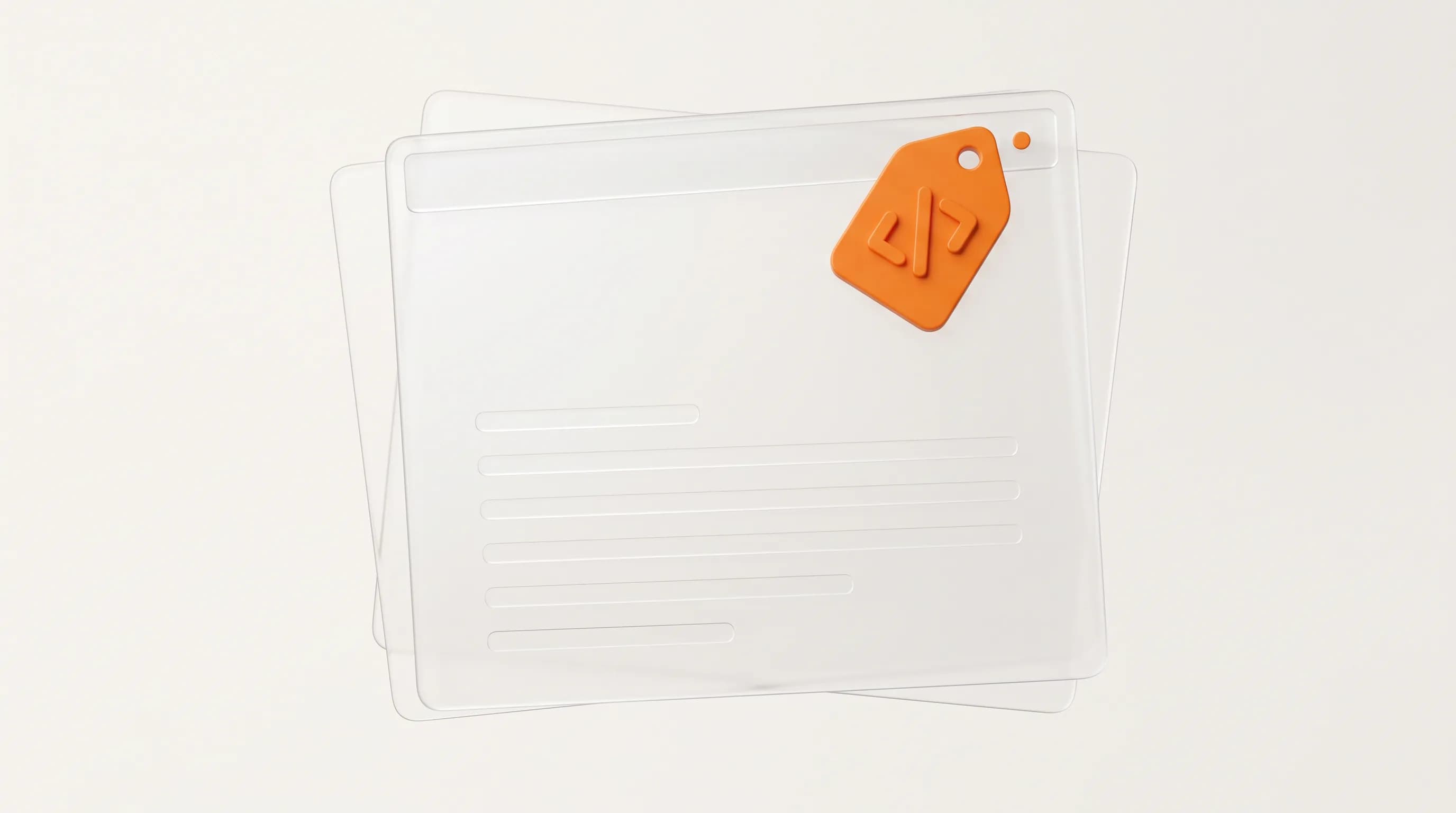 A small orange code snippet sits embedded in a glass webpage header, explaining what a canonical tag is as the marker for a URL's master copy.