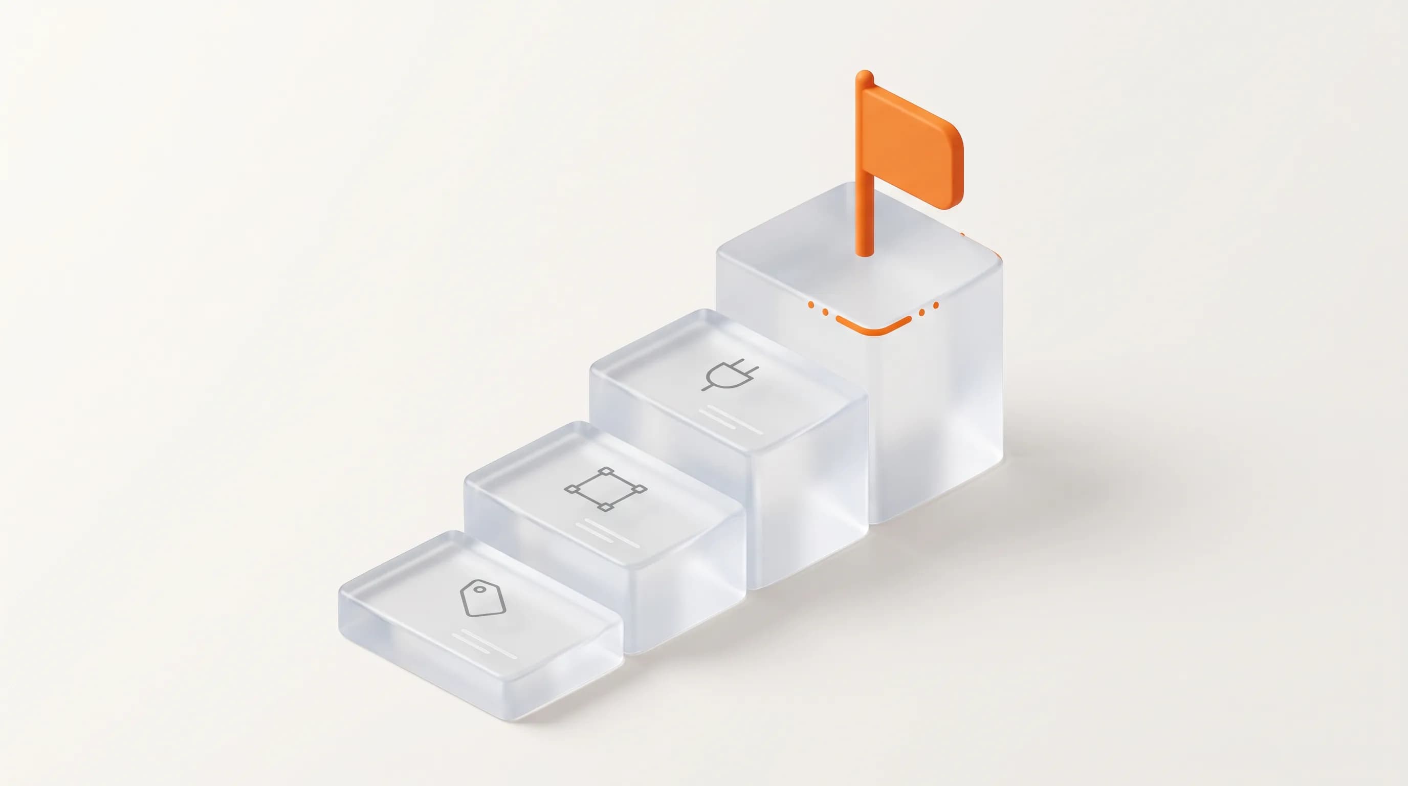 A simple glass document with an orange map marker in the corner represents the role of the llms.txt file as a concise site map for AI models.