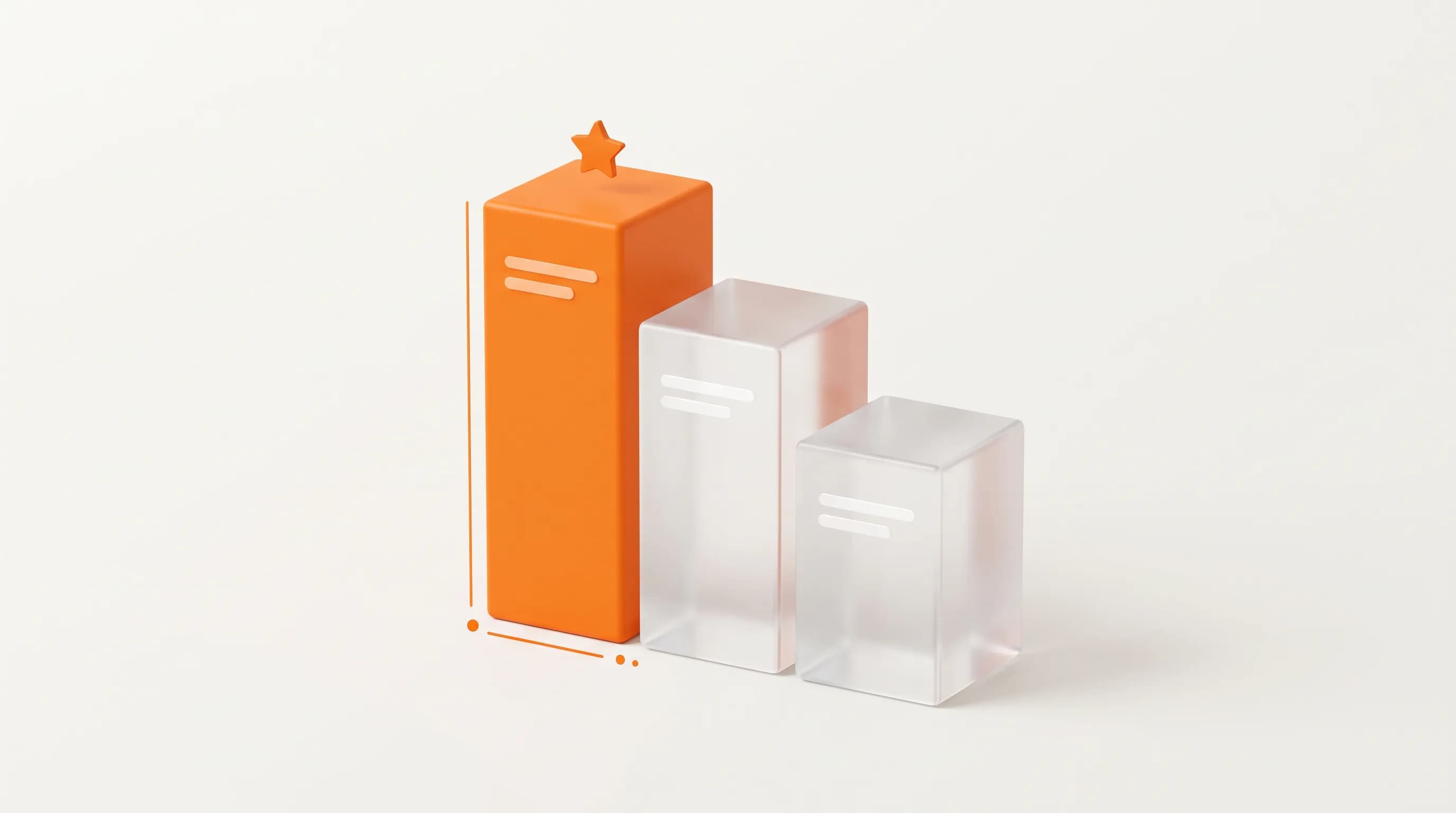 A tiered glass podium with a raised orange top step represents ranking as the final stage that determines the best search results order.
