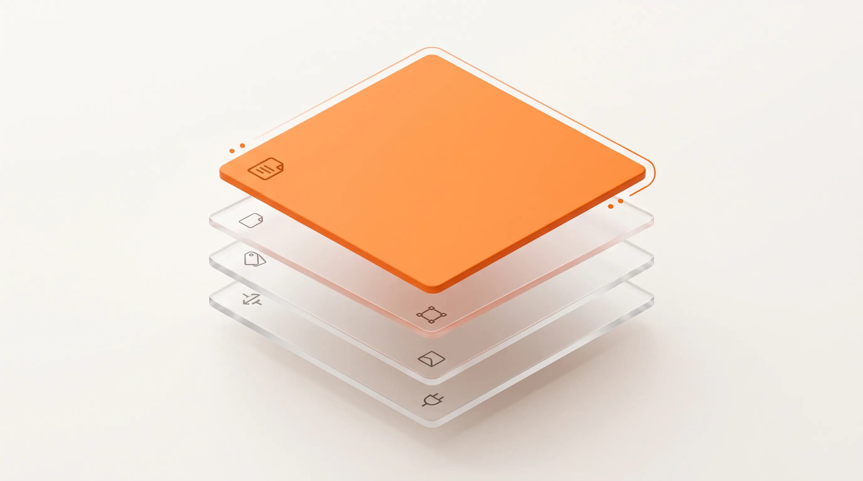 Four stacked glass layers with a raised orange top layer show how to test PageSpeed through the four core audit layers built for AI agents.