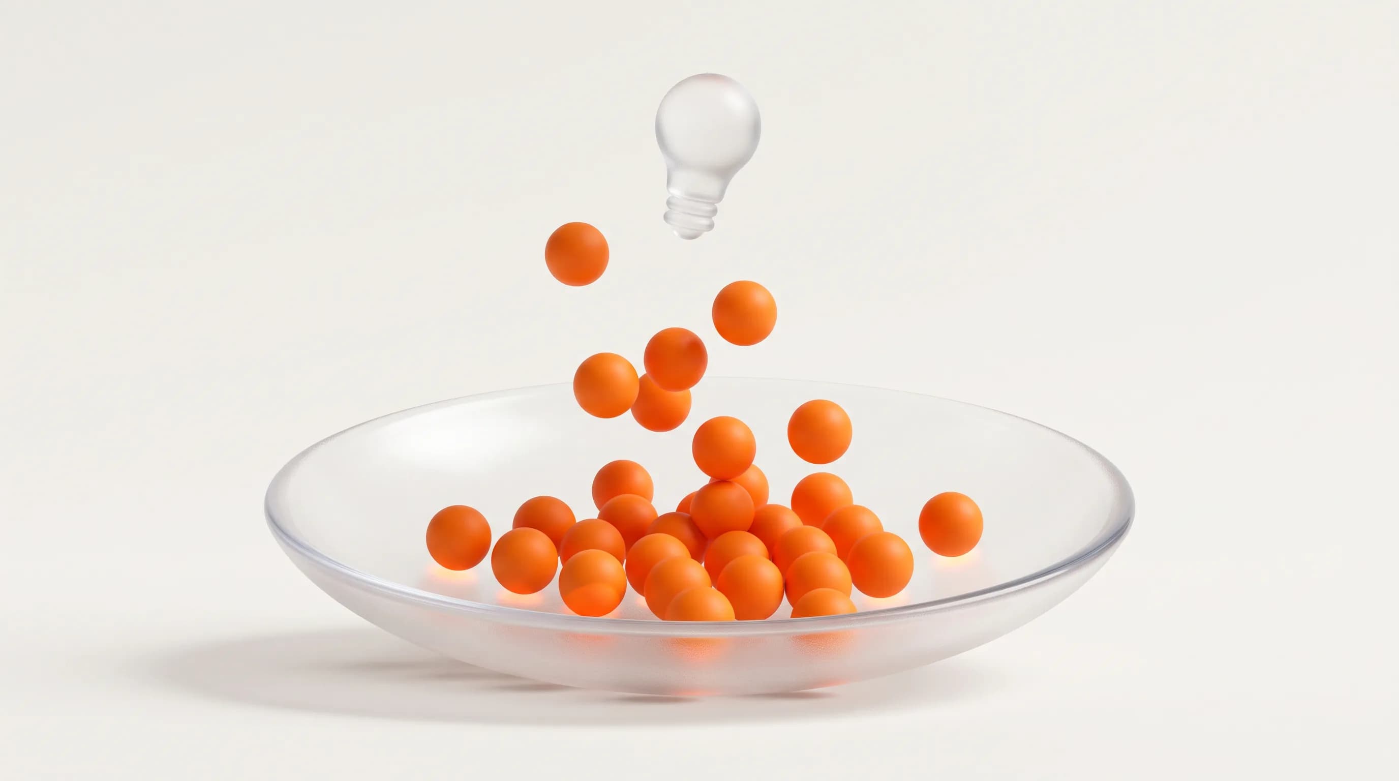 A wide glass net catches small falling orange dots, representing TOFU as the stage of capturing broad market awareness.