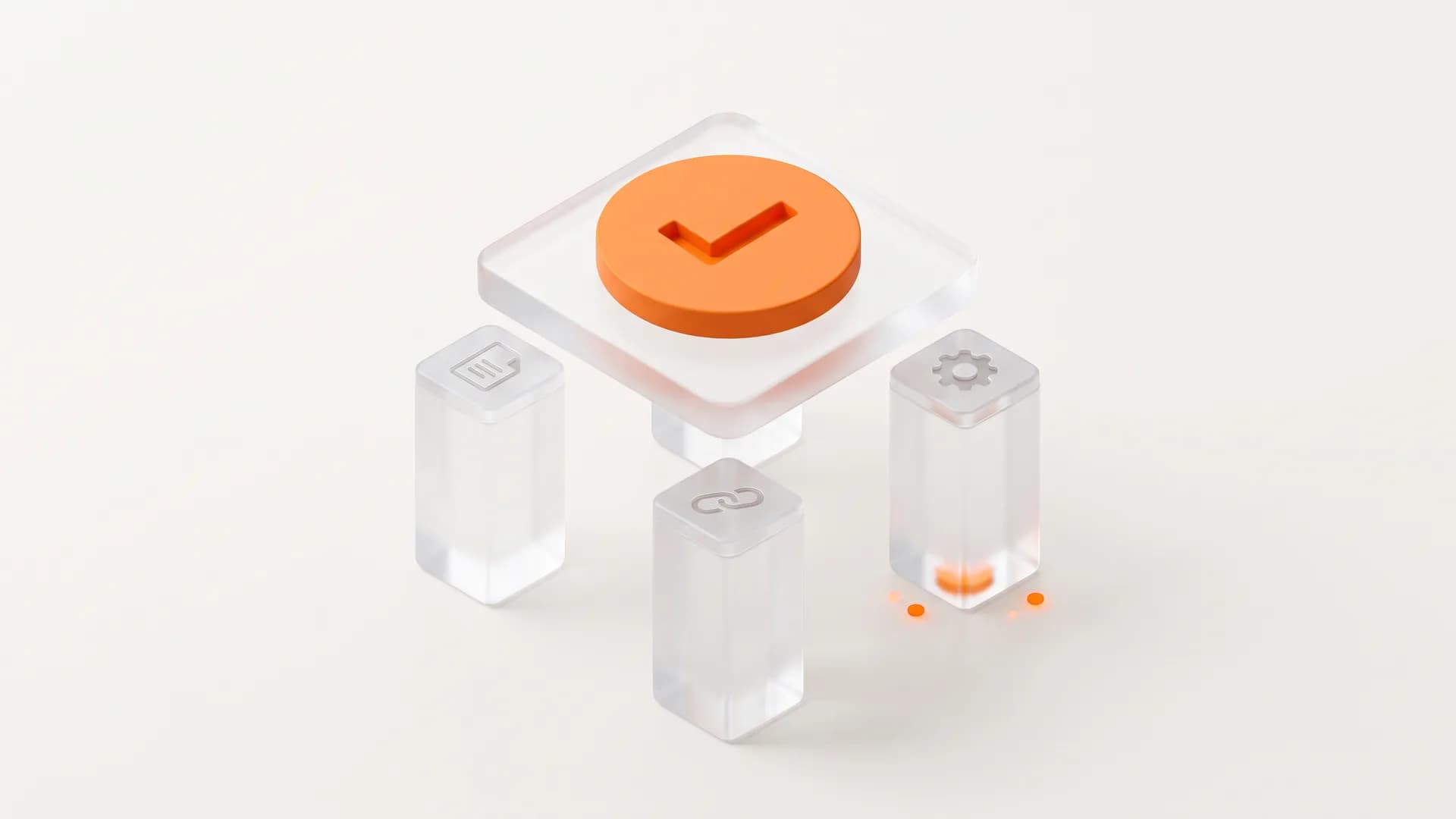 Three glass pillars support one orange badge at the top, capturing the types of SEO that come together to form the right website strategy.