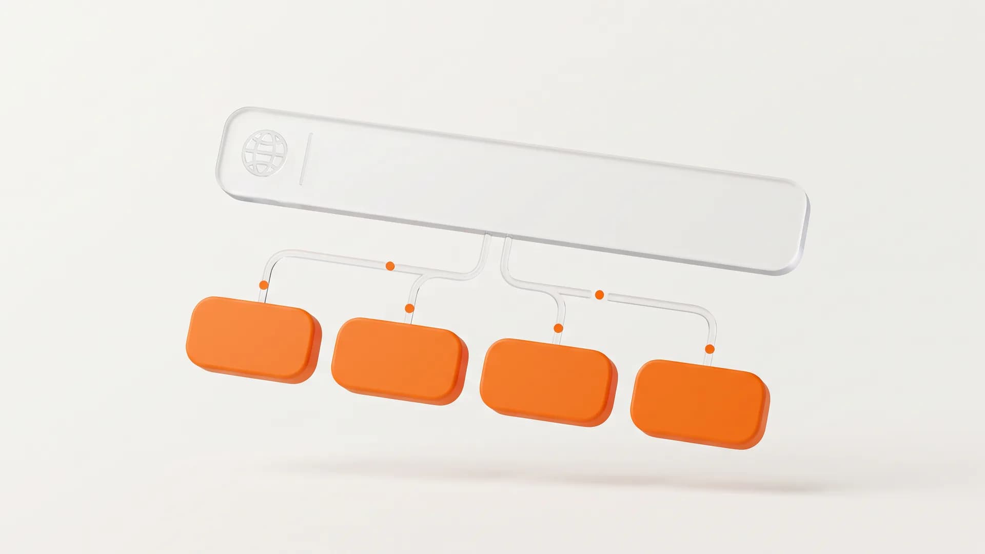 A main glass search result branches into orange link shortcuts beneath it, capturing sitelinks as quick paths to a website's key pages.