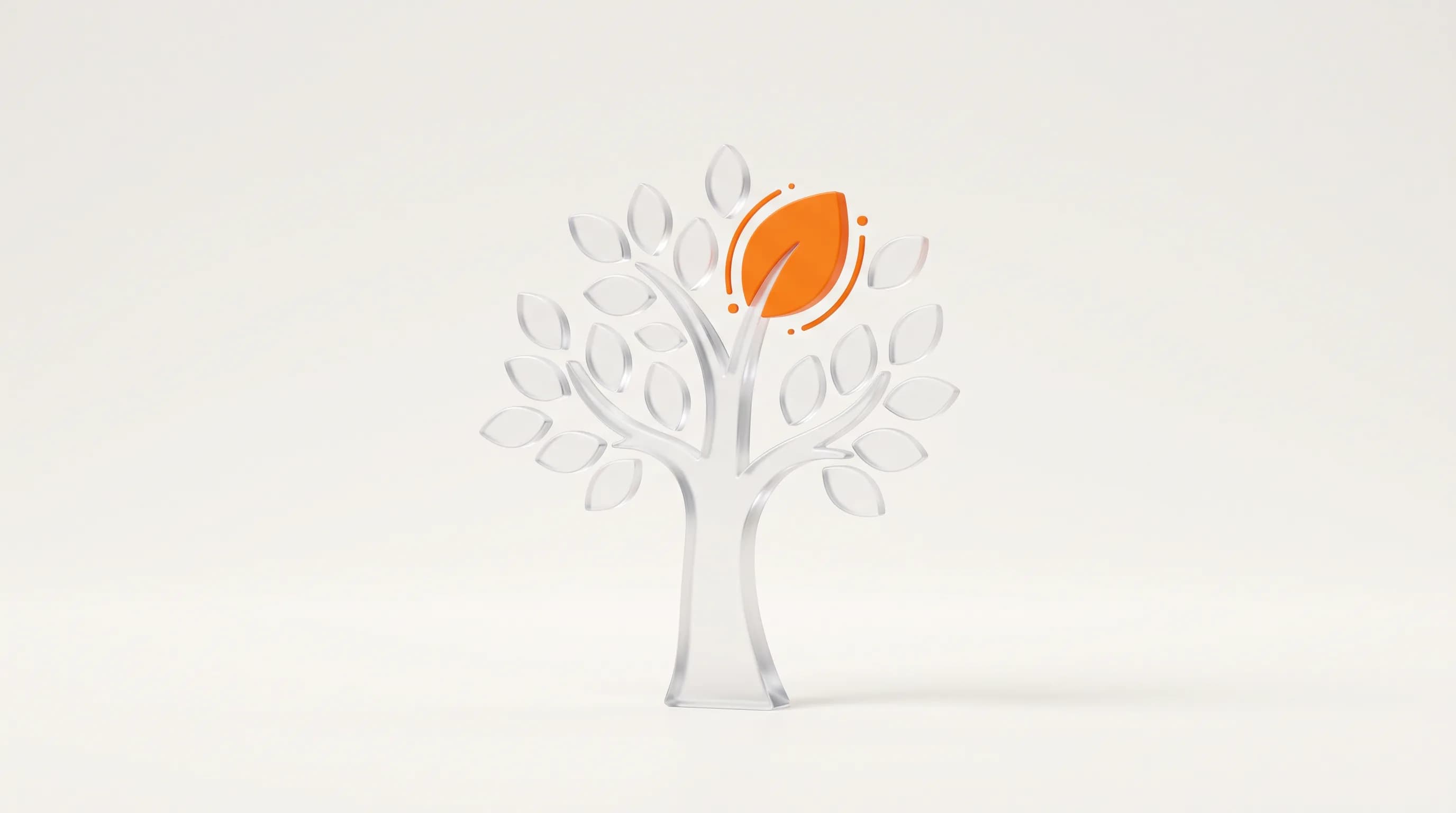 EN	A sturdy glass tree with one orange leaf staying fresh through the seasons captures what evergreen content is and how it stays relevant.