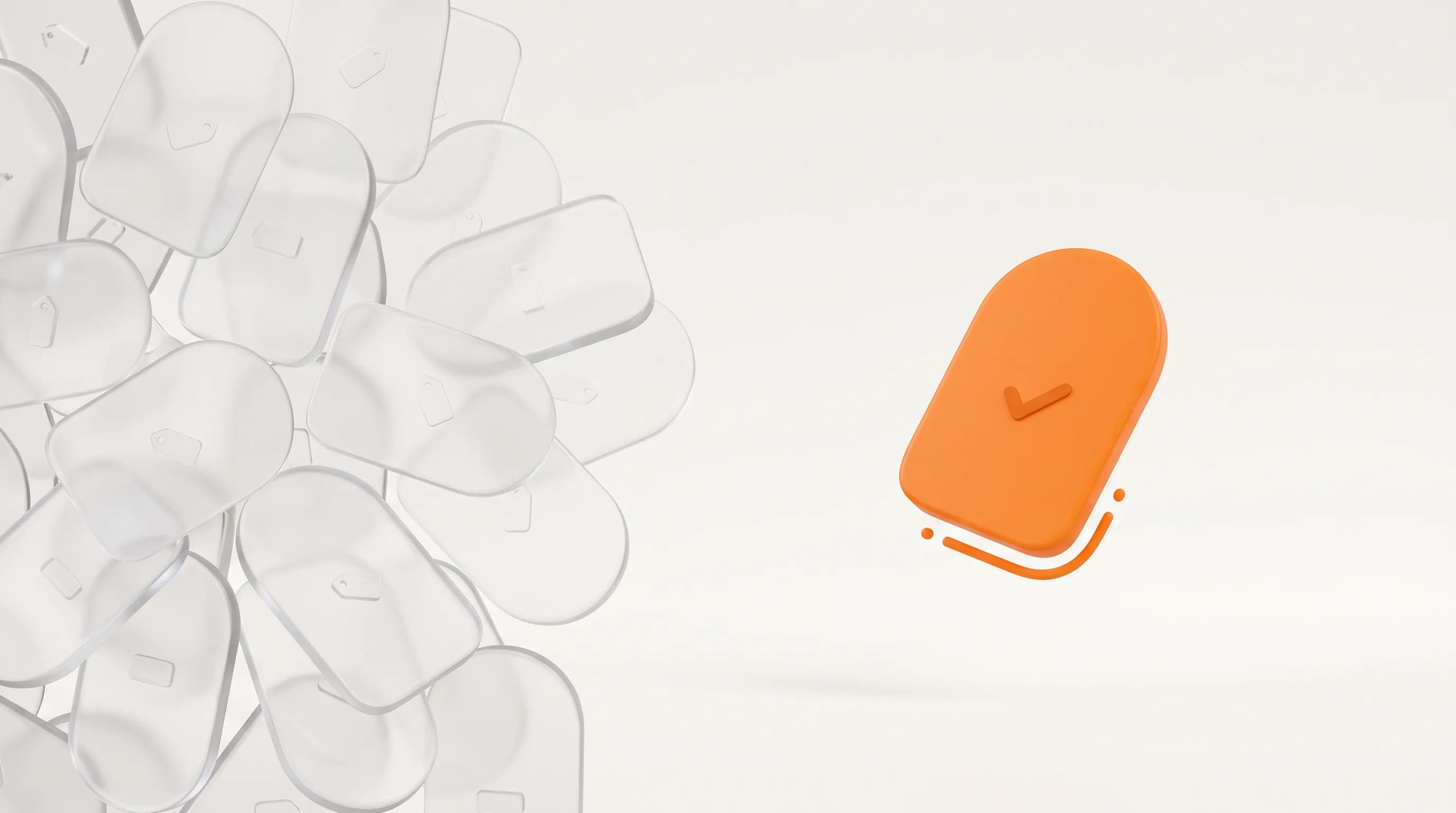 Repeated glass keywords crowd densely together beside one naturally placed orange keyword, capturing what keyword stuffing is and how to avoid it.