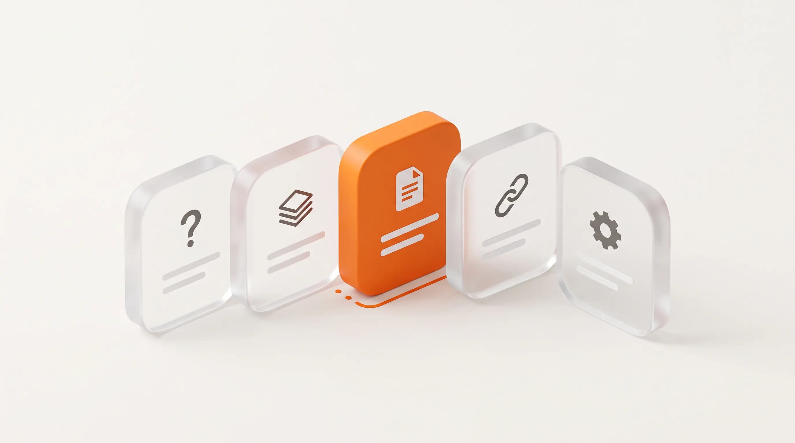 Five glass blocks stand in a row with one orange block standing out, representing the five qualities that make SEO effective for GEO.