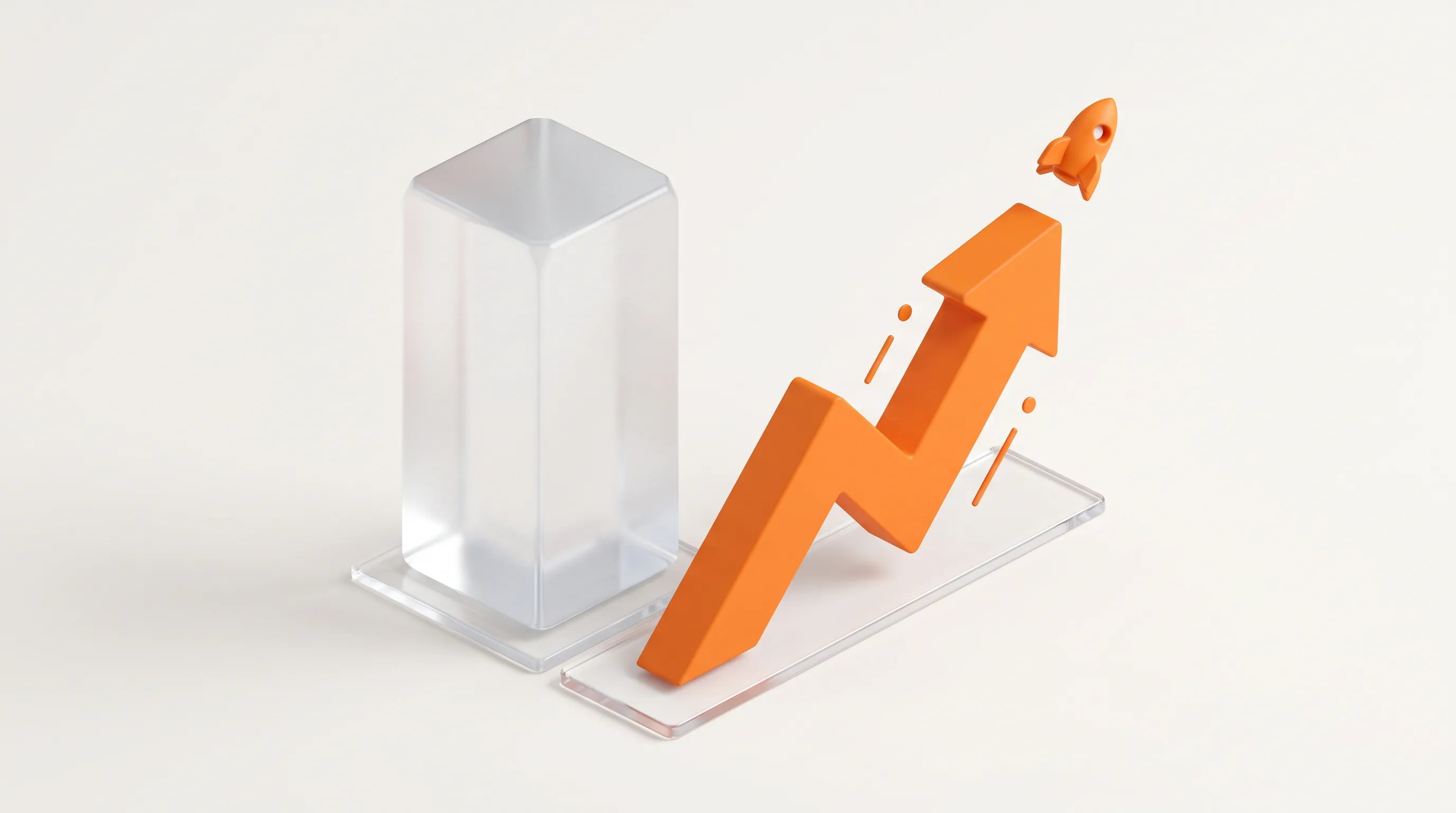 A solid glass building stands beside a shooting orange arrow, capturing the SEO vs SEM difference between built authority and instant traffic.