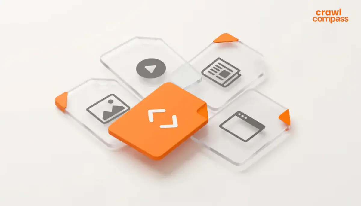 A 3D graphic showing an arrangement of five stylized file icons on a light background.