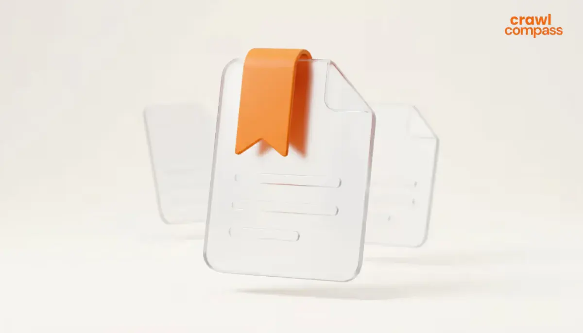 A 3D graphic showing three floating, transparent document icons with folded top right corners against a light background.