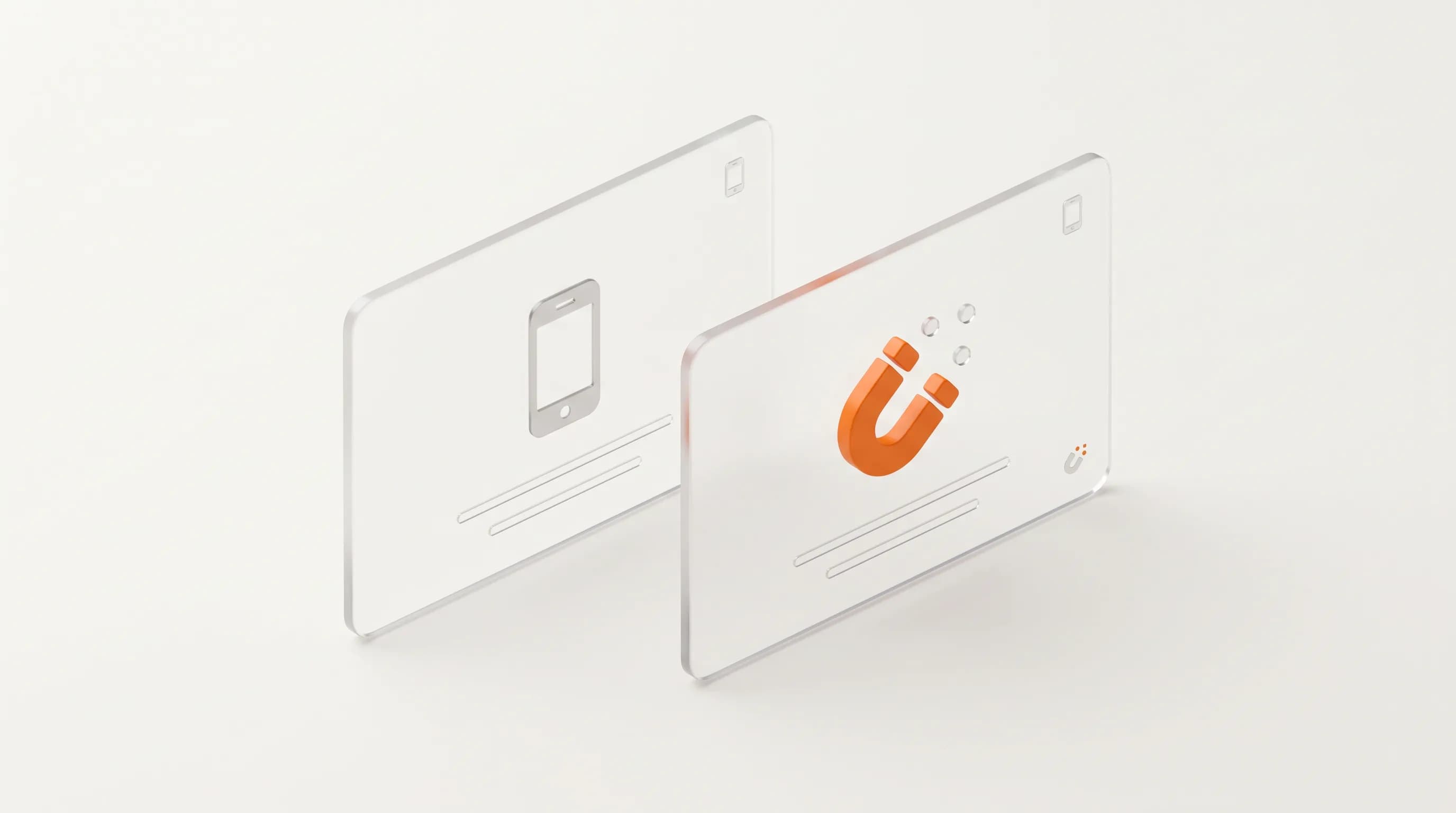 Two glass cards side by side with a small orange magnet show a real niche content example that pulls in a high-value audience.
