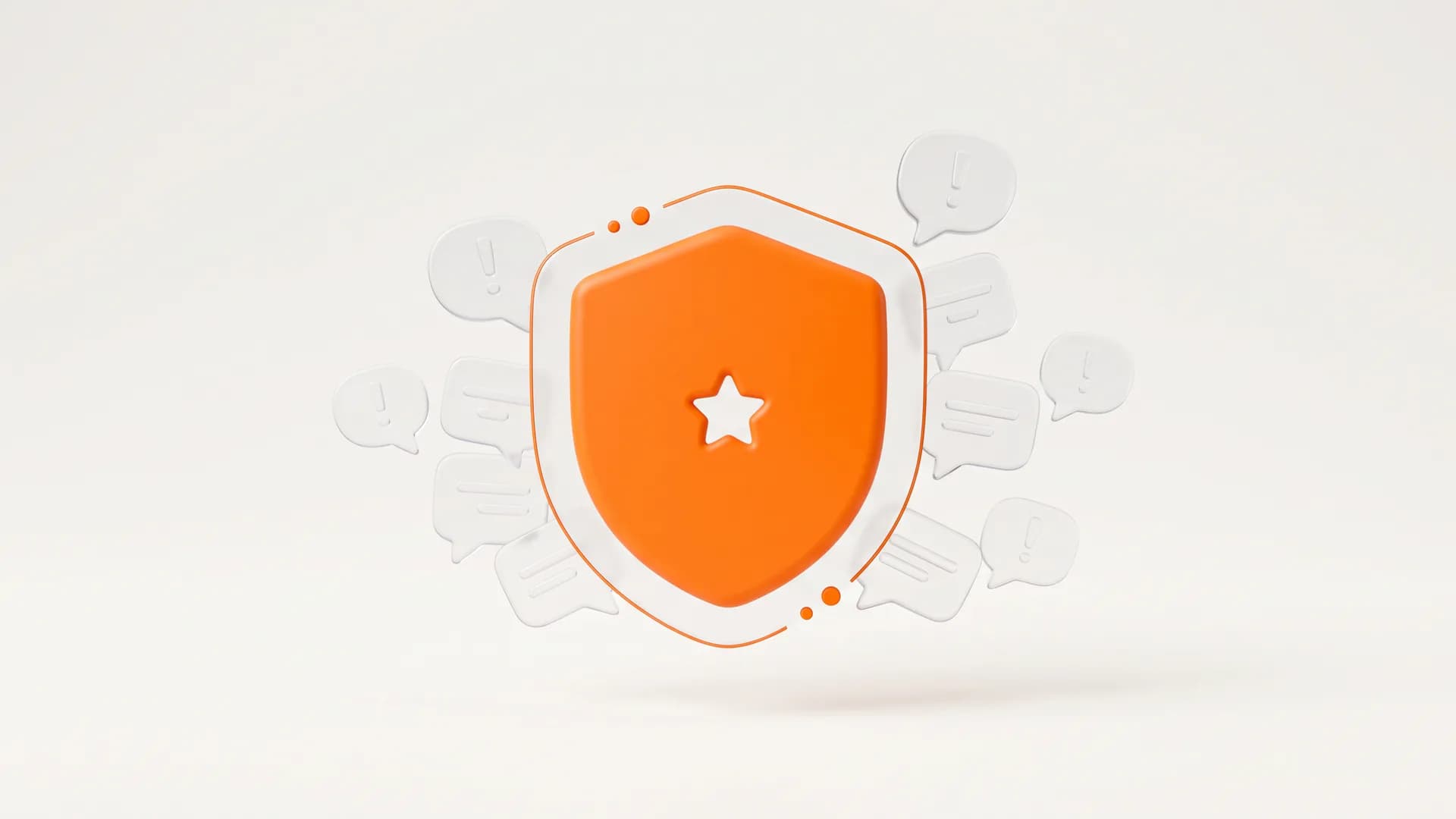 An orange glass shield holds back a wave of approaching negative comments, capturing online reputation management as the guard of brand trust.