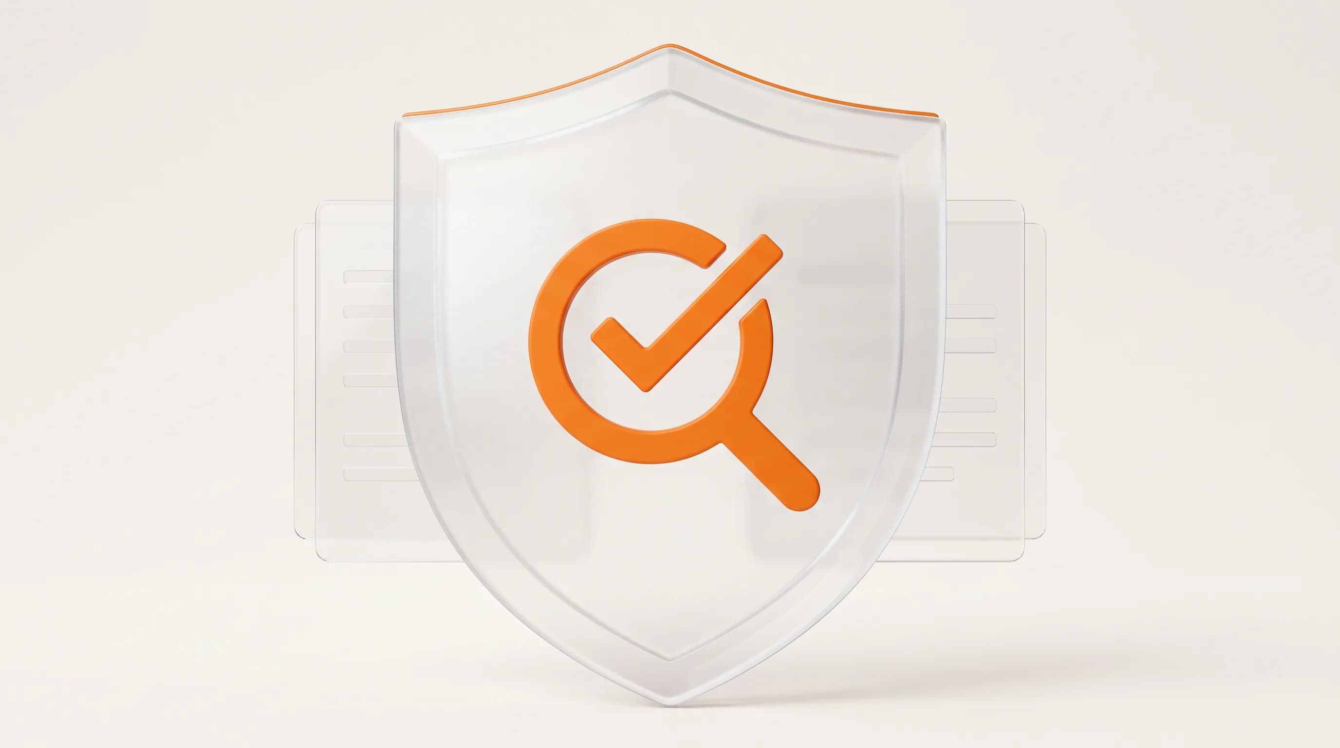 A glass shield badge with an orange core captures what E-E-A-T is, Google's standard for judging how credible a page really is.
